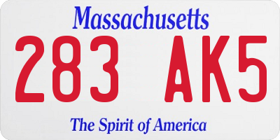 MA license plate 283AK5