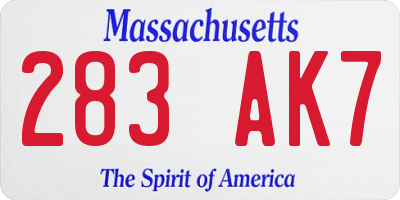 MA license plate 283AK7