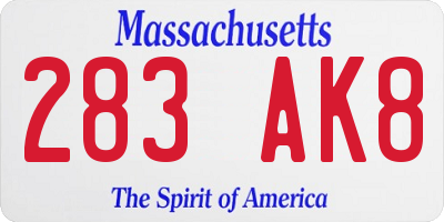 MA license plate 283AK8