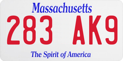 MA license plate 283AK9