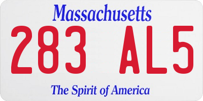 MA license plate 283AL5