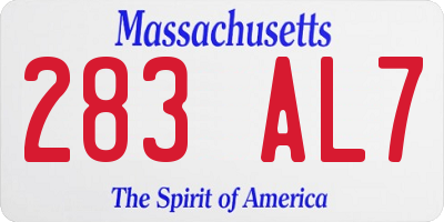 MA license plate 283AL7