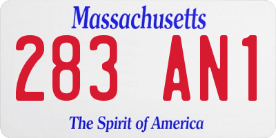 MA license plate 283AN1
