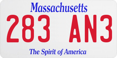 MA license plate 283AN3
