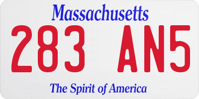 MA license plate 283AN5