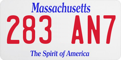 MA license plate 283AN7