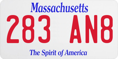 MA license plate 283AN8
