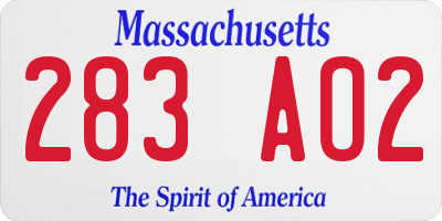MA license plate 283AO2