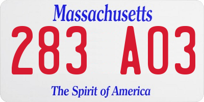 MA license plate 283AO3