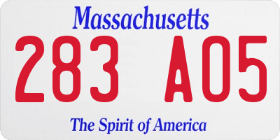 MA license plate 283AO5