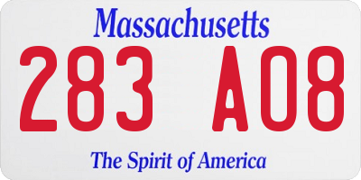 MA license plate 283AO8