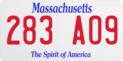 MA license plate 283AO9
