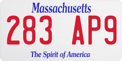 MA license plate 283AP9