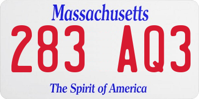 MA license plate 283AQ3