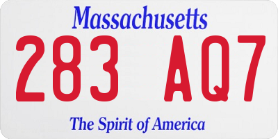 MA license plate 283AQ7