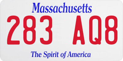 MA license plate 283AQ8