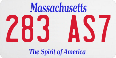 MA license plate 283AS7