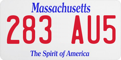 MA license plate 283AU5