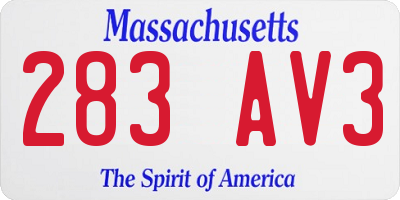 MA license plate 283AV3