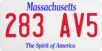 MA license plate 283AV5