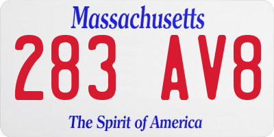 MA license plate 283AV8