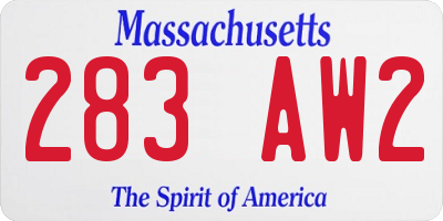 MA license plate 283AW2