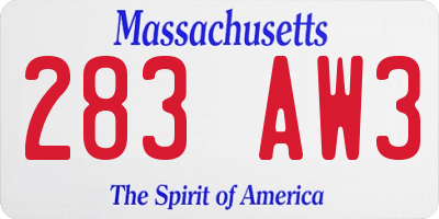 MA license plate 283AW3