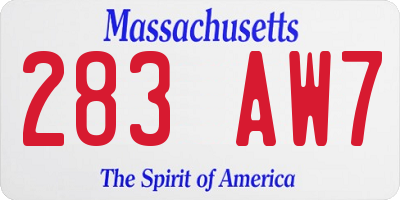 MA license plate 283AW7