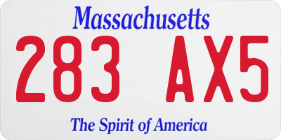 MA license plate 283AX5