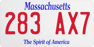 MA license plate 283AX7