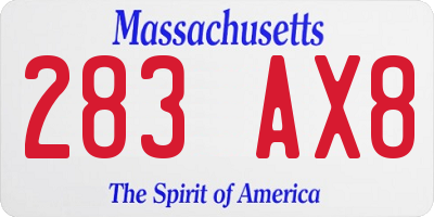 MA license plate 283AX8