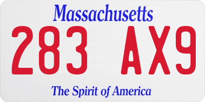 MA license plate 283AX9
