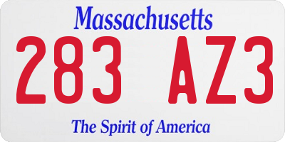 MA license plate 283AZ3