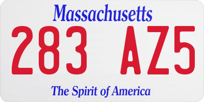 MA license plate 283AZ5