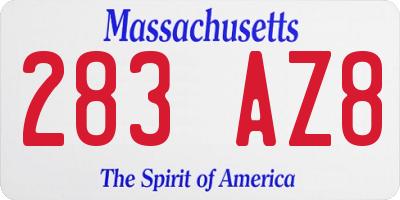 MA license plate 283AZ8