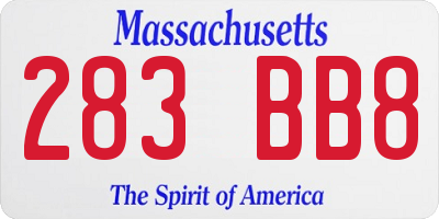 MA license plate 283BB8