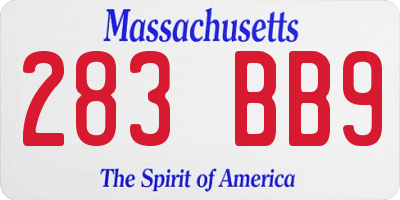 MA license plate 283BB9