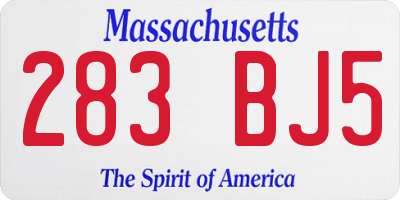 MA license plate 283BJ5