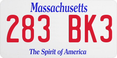 MA license plate 283BK3