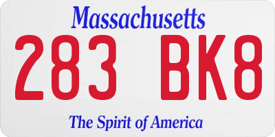 MA license plate 283BK8