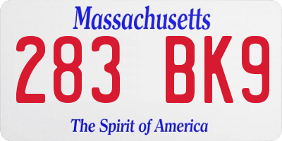 MA license plate 283BK9