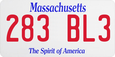 MA license plate 283BL3