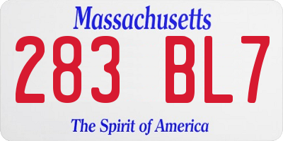 MA license plate 283BL7