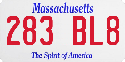MA license plate 283BL8