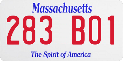 MA license plate 283BO1