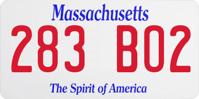 MA license plate 283BO2