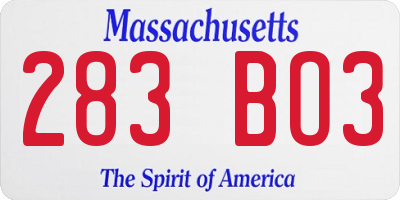 MA license plate 283BO3