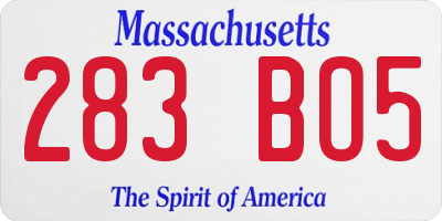 MA license plate 283BO5
