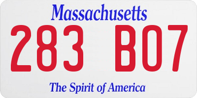 MA license plate 283BO7
