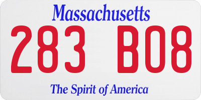 MA license plate 283BO8